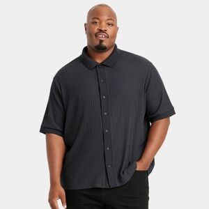 Men's Big & Tall Short Sleeve Full Button Polo Shirt - Goodfellow Dark Gray